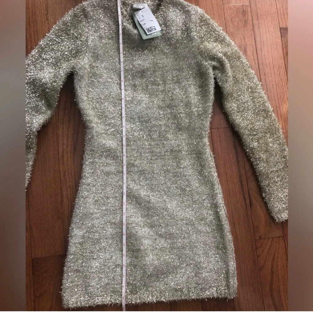 NWT H&M Gold Long Sleeve Fuzzy Glitter Christmas NYE Holiday Party Dress Size XS - Picture 5 of 13